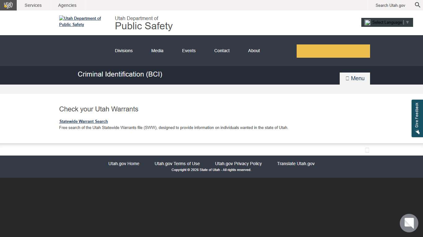 Check your Utah Warrants DPS – Criminal Identification (BCI)