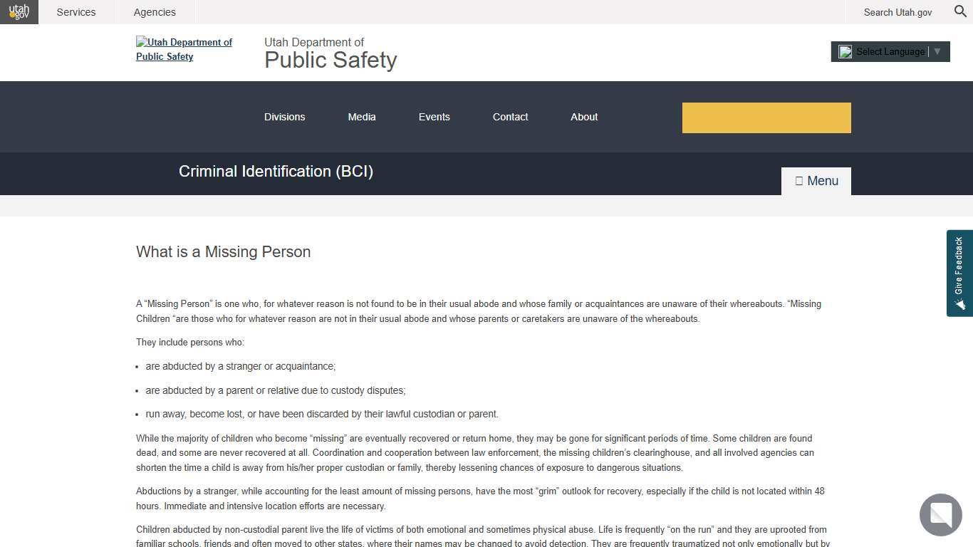 What is a Missing Person DPS – Criminal Identification (BCI)