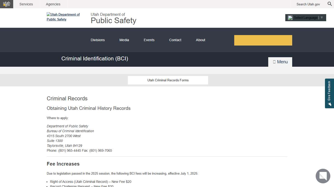 Criminal Records DPS – Criminal Identification (BCI)