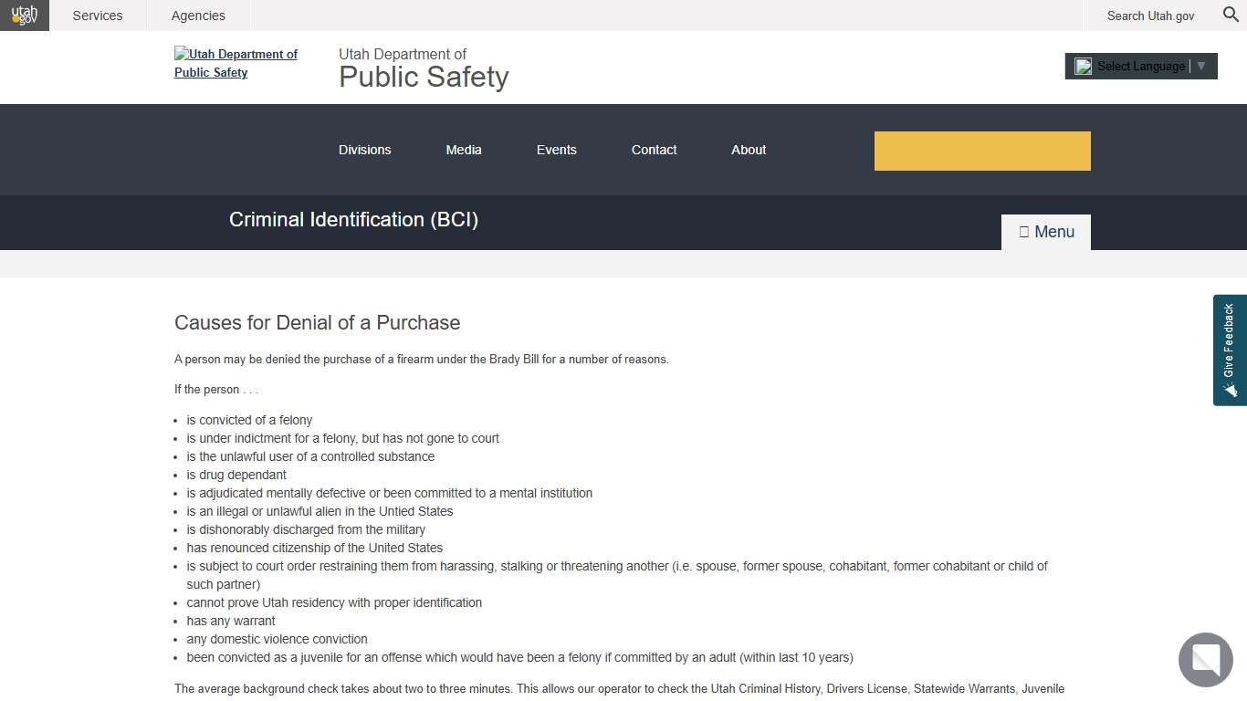 Causes for Denial of a Purchase DPS – Criminal Identification (BCI)