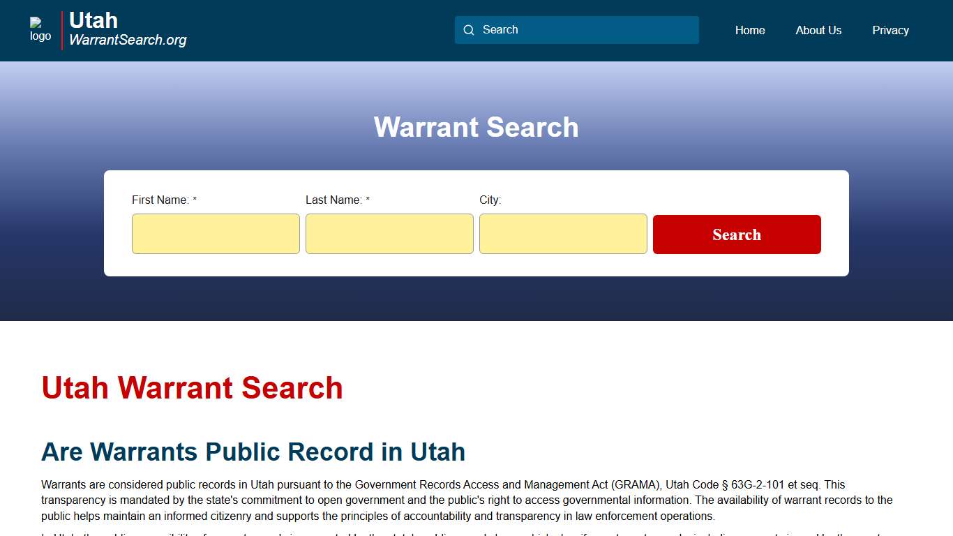Utah Warrant Search UtahWarrantSearch.org